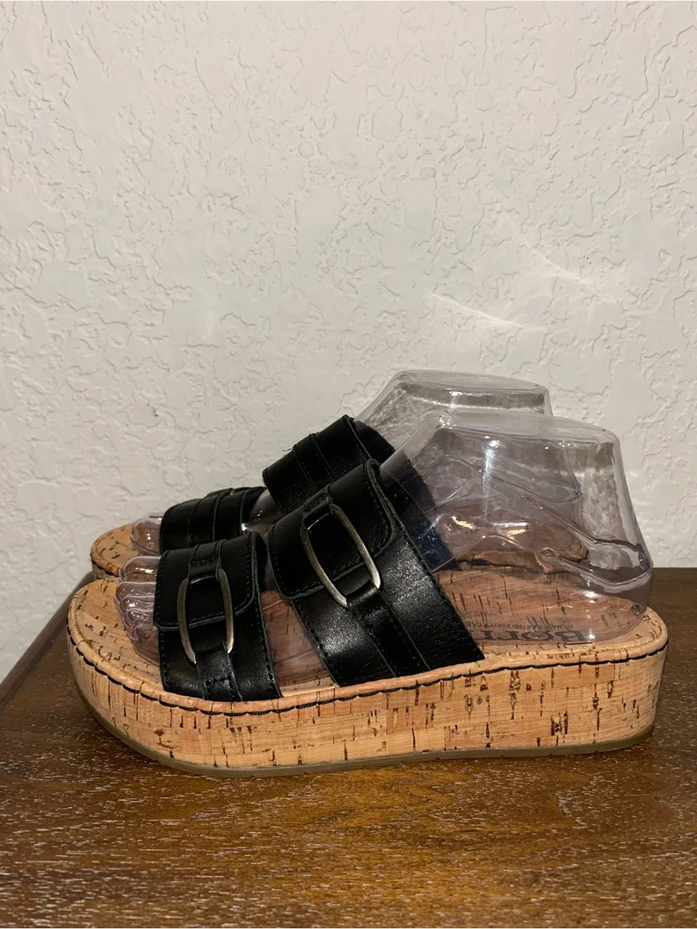 Born Double Wide Strap Slip On Chunky Platform Leather Cork Sandal Shoes